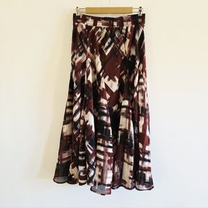 Anthropologie Lapiz Artsy Abstract Patterned Burgundy/Black Midi Skirt Size M